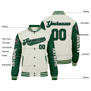 Chaquetas universitarias personalizadas de color verde crema para hombres & mujeres y jóvenes & Chaquetas Letterman personalizadas