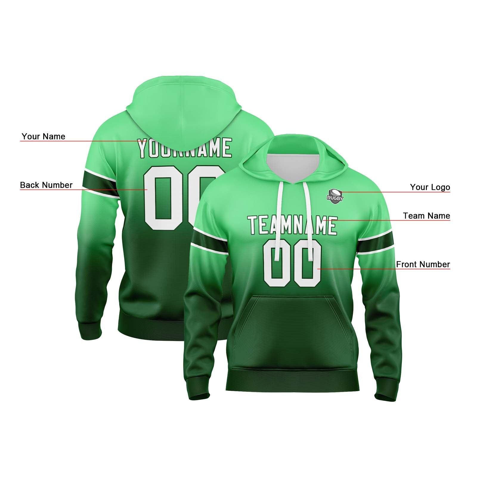 Sudadera con capucha degradada personalizada para hombre-mujer-niña o niño Estampa tu logotipo-nombre o número en color verde