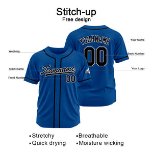 Camiseta de béisbol personalizada con diseño bordado & estilo hip hop & color azul rey y negro