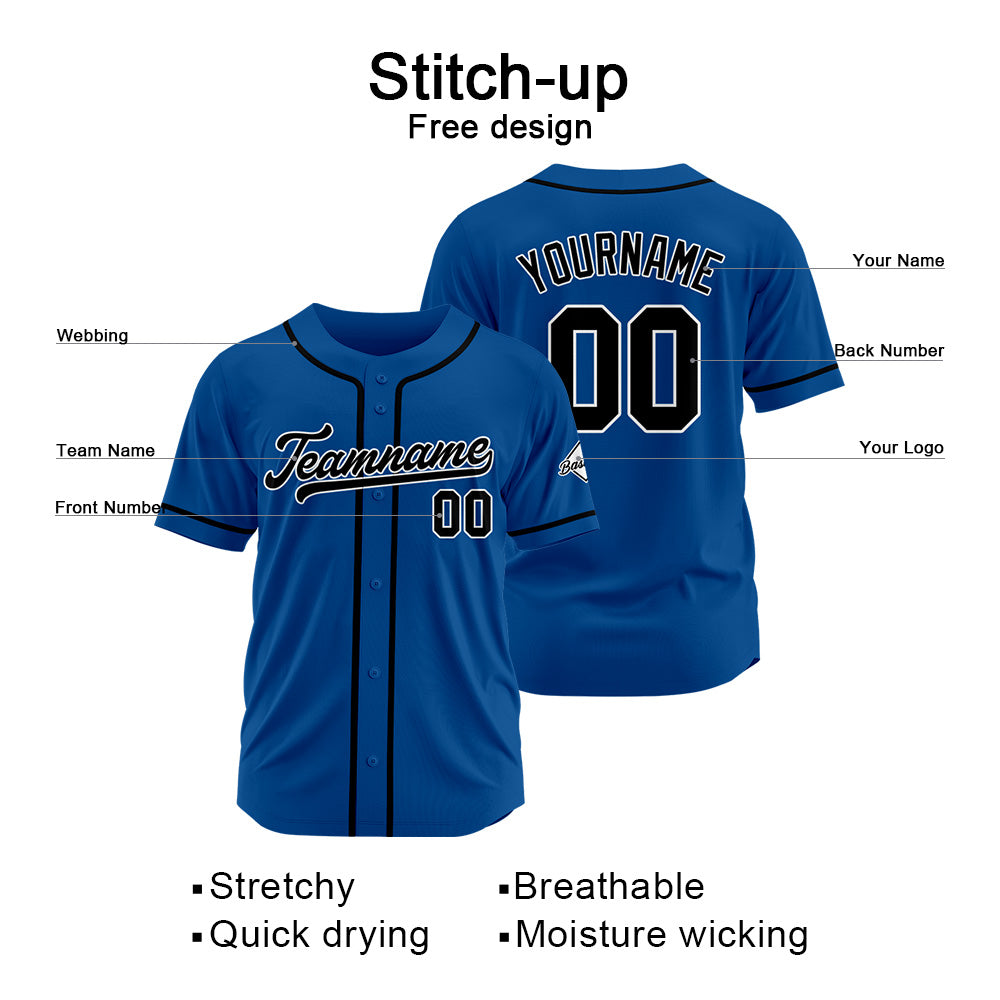 Camiseta de béisbol personalizada con diseño bordado & estilo hip hop & color azul rey y negro