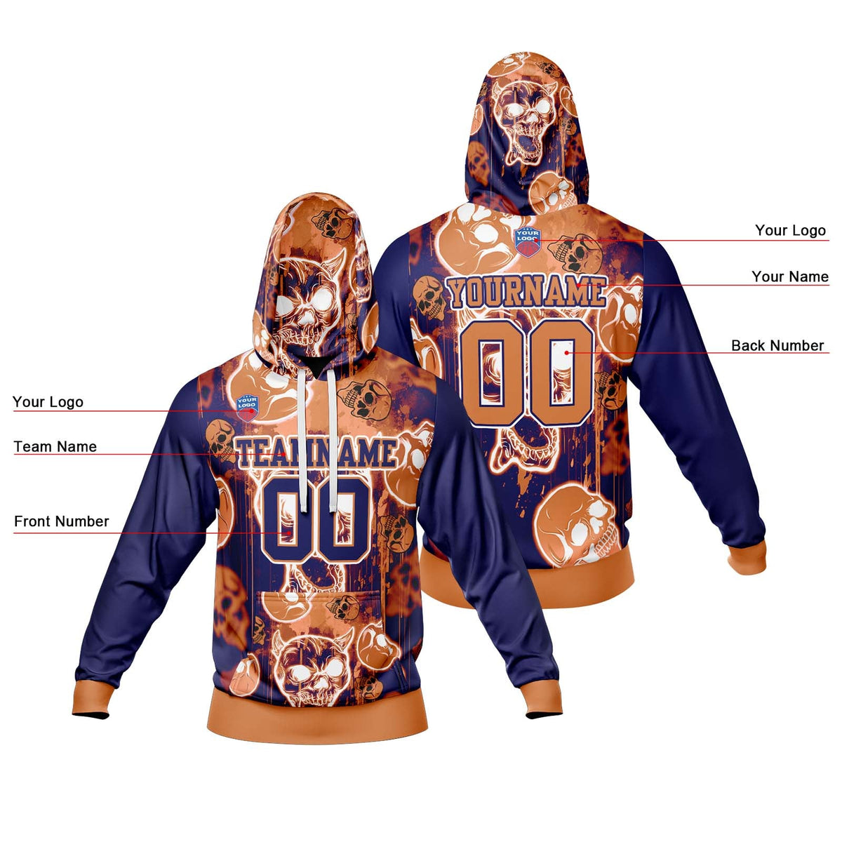 Sudadera con capucha degradada personalizada para hombre-mujer-niña o niño Imprime tu logotipo-nombre y número