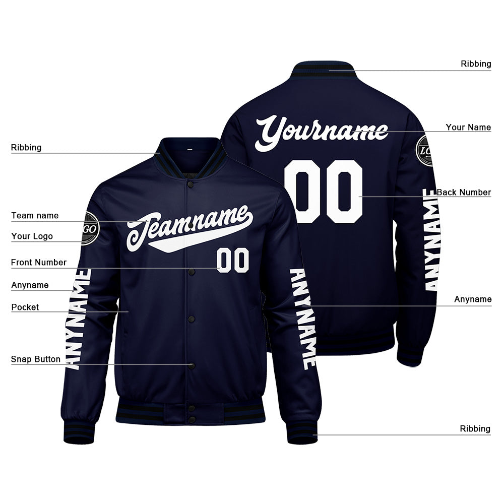 Chaquetas universitarias azul marino personalizadas para hombres & mujeres y jóvenes & Chaquetas Letterman personalizadas