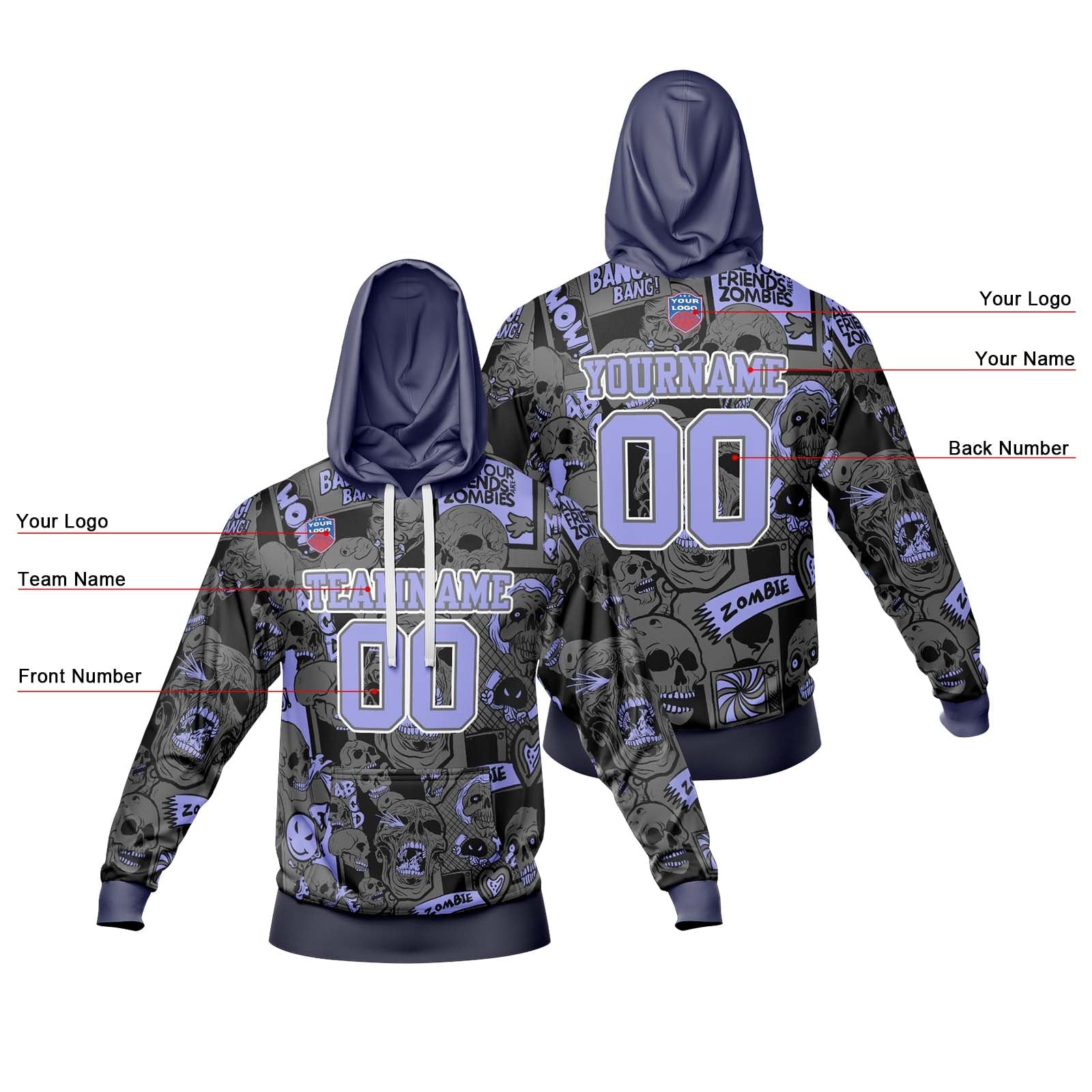 Sudadera con capucha degradada personalizada para hombre-mujer-niña o niño Imprime tu logotipo-nombre y número