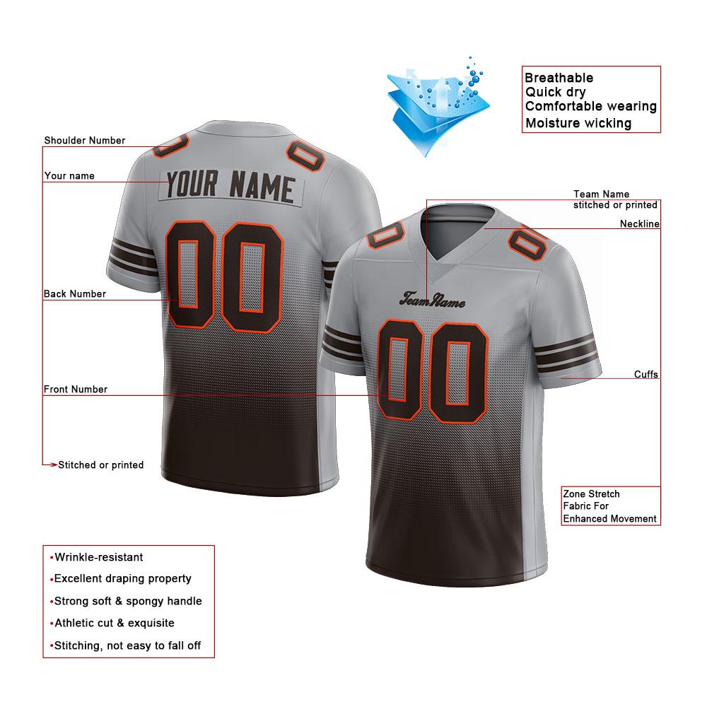 custom authentic gradient fashion football jersey gray-brown-orange