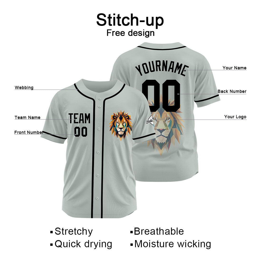 Uniformes de béisbol personalizados de alta calidad para adultos y niños & optimizados para el rendimiento (color gris)