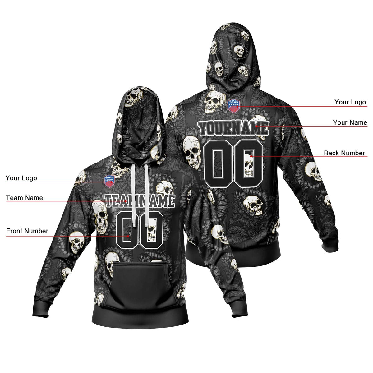 Sudadera con capucha degradada personalizada para hombre-mujer-niña o niño Imprime tu logotipo-nombre y número