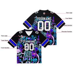 Camiseta de fútbol personalizada con nombre y número del equipo impresos y bordados -Esqueleto azul marino