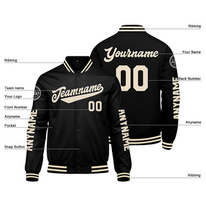 Chaquetas universitarias personalizadas en color negro y crema para hombres & mujeres y jóvenes & Chaquetas Letterman personalizadas