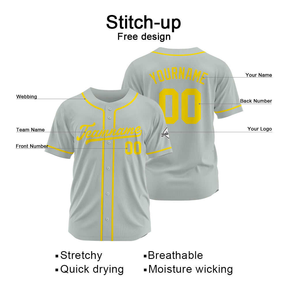 Camiseta de béisbol personalizada con diseño bordado & estilo hip hop & color gris y amarillo