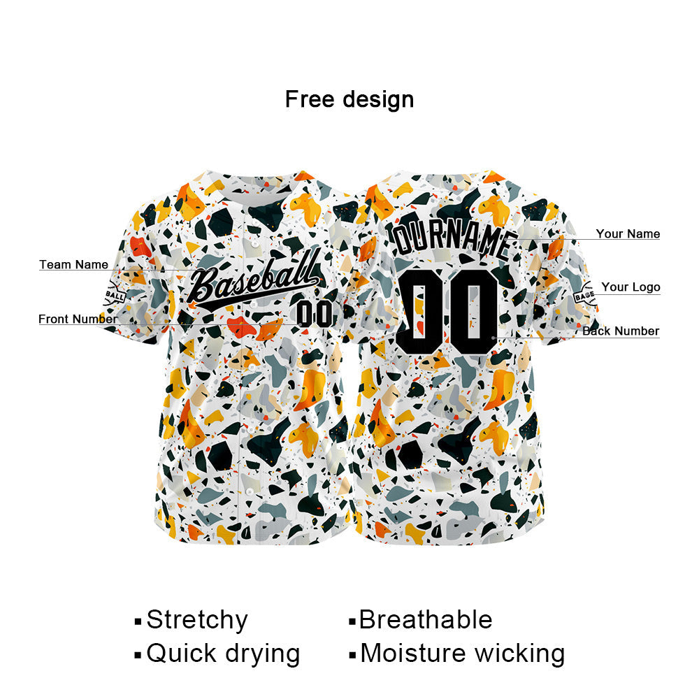 Camiseta de béisbol con dise?o personalizado estampado completo en blanco y naranja