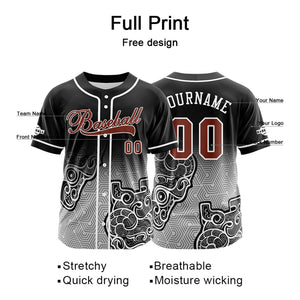 Camiseta de béisbol personalizada negra y gris con botones para hombre mujer adulto y joven Estampado de nombre número y logotipo