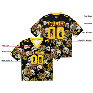Camiseta de fútbol personalizada con nombre y número del equipo bordados y estampados-color amarillo calavera