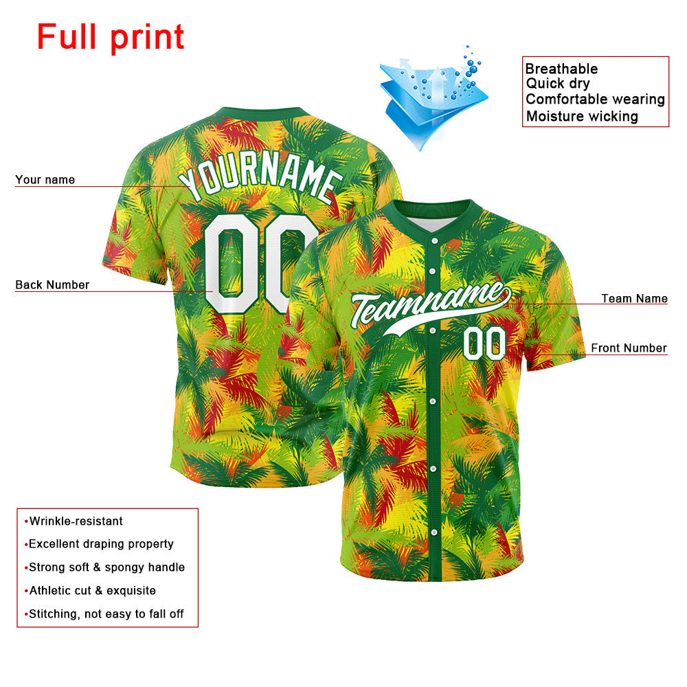 Dise?o personalizado de camiseta de béisbol con estampado completo de palmeras tropicales