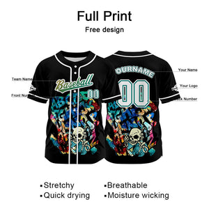Camiseta de béisbol negra personalizada con botones para hombre mujer adulto y joven Nombre número y logotipo impresos