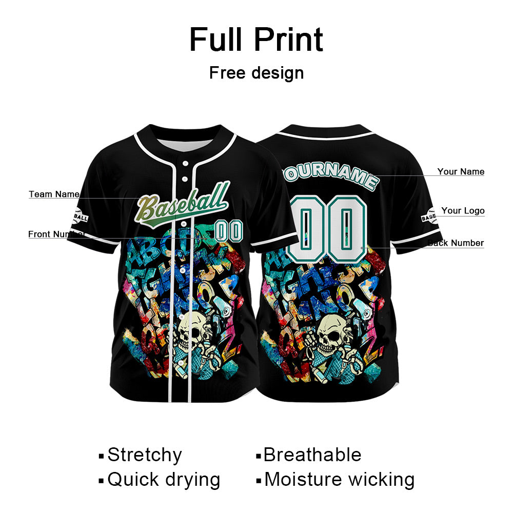 Camiseta de béisbol negra personalizada con botones para hombre mujer adulto y joven Nombre número y logotipo impresos