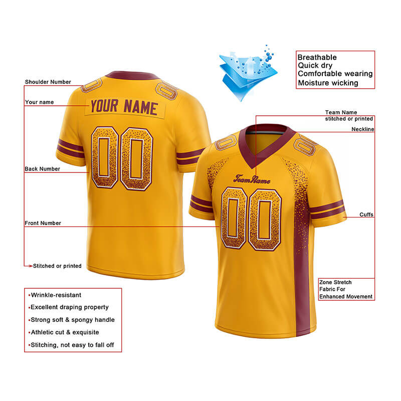custom authentic drift fashion football jersey yellow-burghundy mesh
