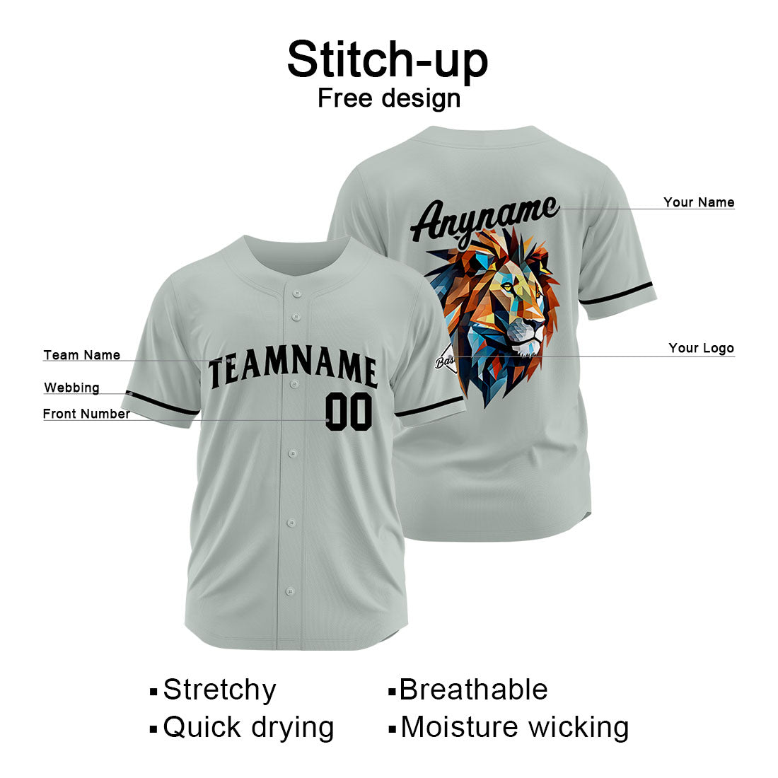 Uniformes de béisbol personalizados de alta calidad para adultos y niños & optimizados para el rendimiento (gris)