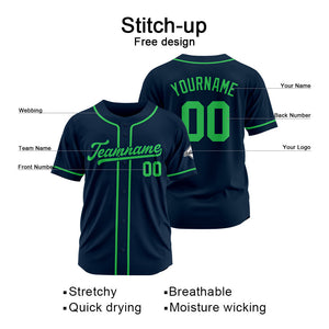 Camiseta de béisbol personalizada con diseño bordado & estilo hip hop & azul marino y verde