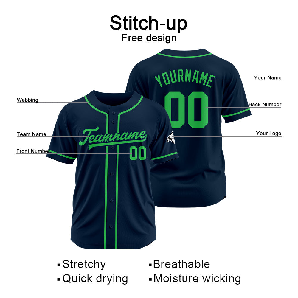 Camiseta de béisbol personalizada con diseño bordado & estilo hip hop & azul marino y verde