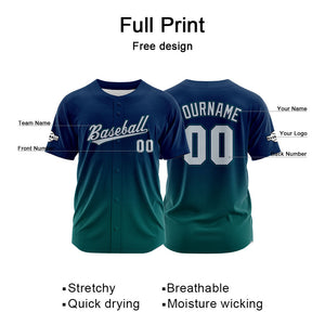 Camiseta de béisbol con dise?o personalizado estampado a todo color verde y azul marino