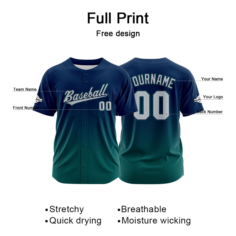 Camiseta de béisbol con dise?o personalizado estampado a todo color verde y azul marino