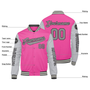 Chaquetas universitarias personalizadas en rosa y gris para hombres & mujeres y jóvenes & Chaquetas estilo Letterman personalizadas