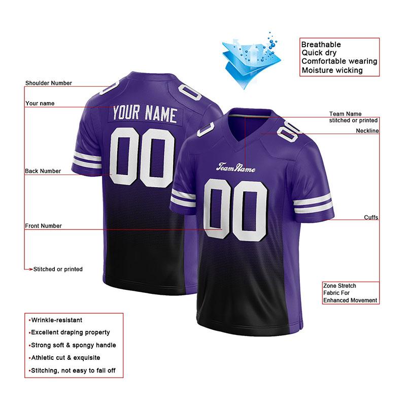 custom authentic gradient fashion football jersey purple-black-white mesh