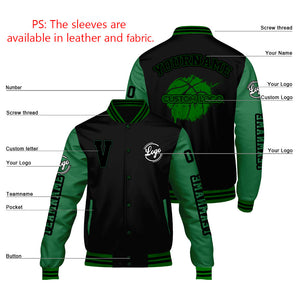 Chaquetas universitarias personalizadas de color verde hierba negra para hombres & mujeres y jóvenes & Chaquetas Letterman personalizadas
