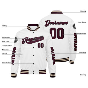 Chaquetas universitarias personalizadas color granate y blanco para hombres & mujeres y jóvenes & Chaquetas Letterman personalizadas
