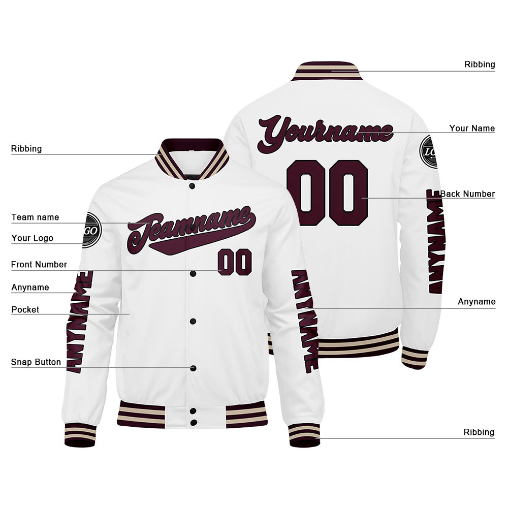 Chaquetas universitarias personalizadas color granate y blanco para hombres & mujeres y jóvenes & Chaquetas Letterman personalizadas