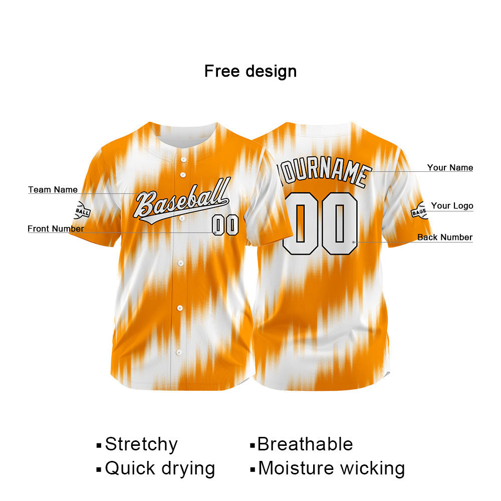 Camiseta de béisbol con dise?o personalizado estampado completo color naranja y blanco
