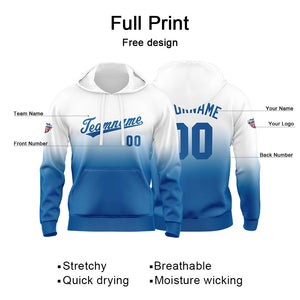 Sudadera con capucha personalizada con degradado para hombre-mujer-niña o niño Estampa tu logotipo-nombre o número en blanco y azul