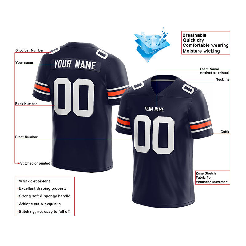 customized  authentic football jersey navy-white-orange mesh