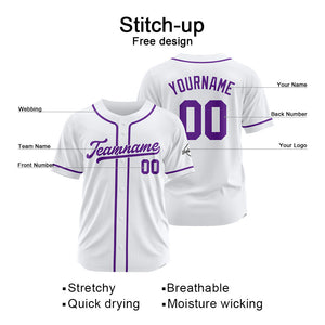 Camiseta de béisbol personalizada con diseño bordado & estilo hip hop & color blanco y morado