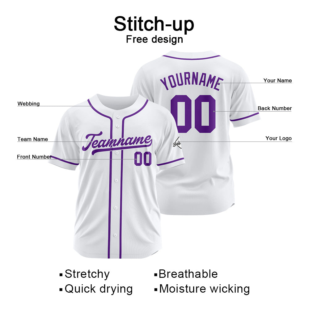 Camiseta de béisbol personalizada con diseño bordado & estilo hip hop & color blanco y morado