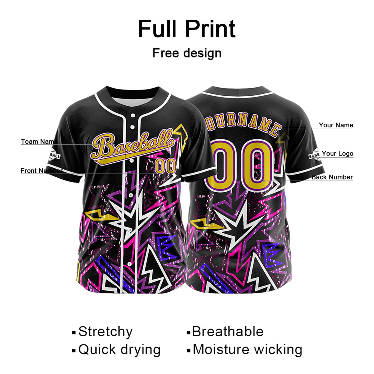 Camiseta de béisbol personalizada negra y rosa con botones para hombre mujer adulto y joven Estampado de nombre número y logotipo