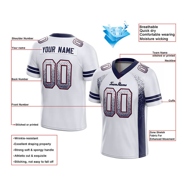 custom authentic drift fashion football jersey white-navy mesh