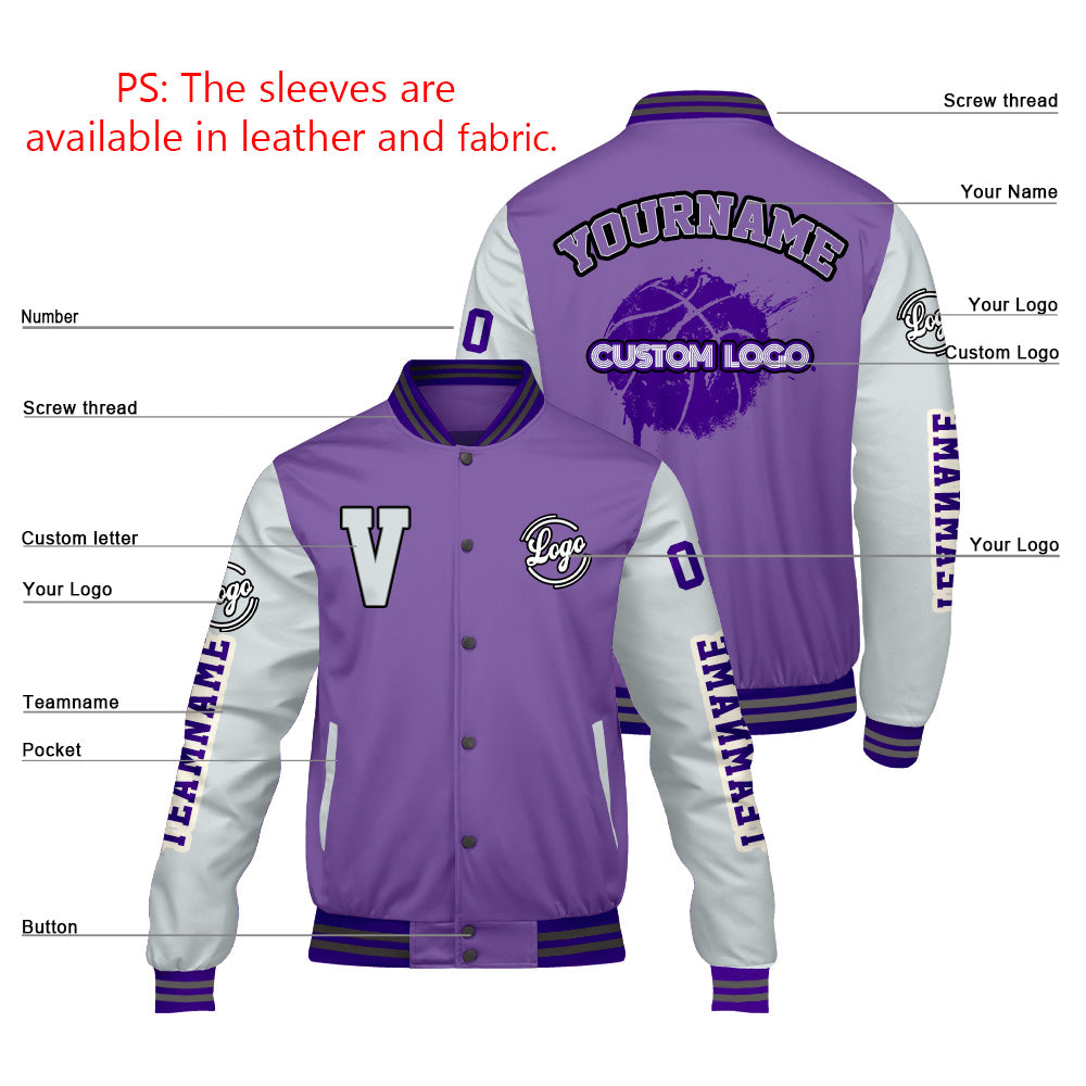 Chaquetas universitarias personalizadas en color morado y gris para hombres & mujeres y jóvenes & Chaquetas Letterman personalizadas