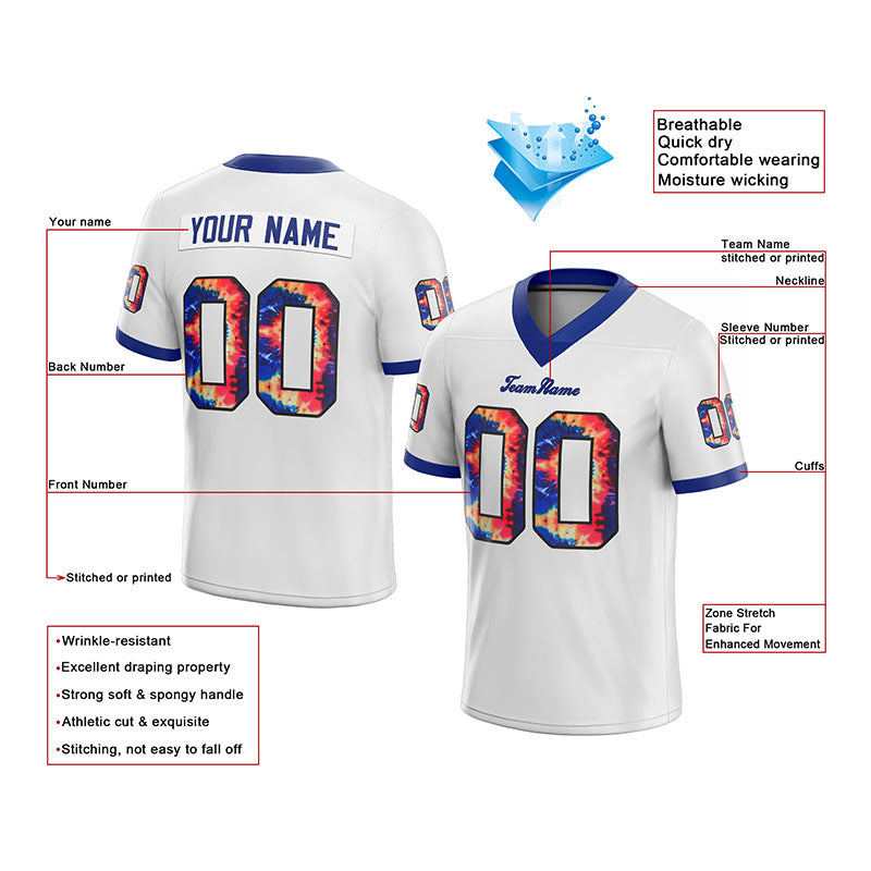 customized authentic tie dye football jersey white-red mesh