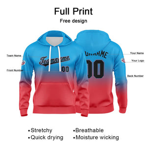 Sudadera con capucha personalizada con degradado para hombre-mujer-niña o niño Estampa tu logotipo-nombre o número en azul y rojo