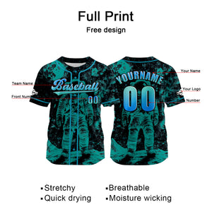 Camiseta de béisbol azul y verde personalizada con nombre número y logotipo personalizados