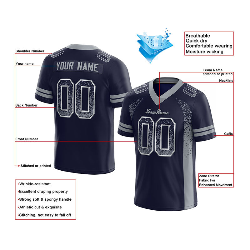 team custom authentic drift fashion football jersey navy-gray mesh