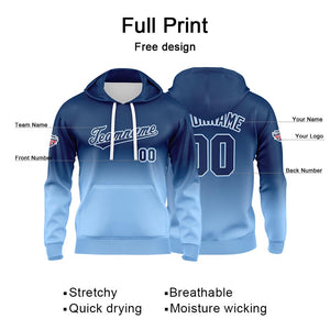 Sudadera con capucha personalizada con degradado para hombre-mujer-niña o niño Estampa tu logotipo-nombre o número en azul marino y azul claro