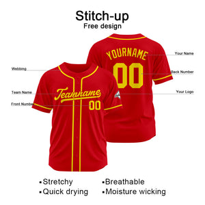 Camiseta de béisbol personalizada con diseño bordado & estilo hip hop & color rojo y amarillo