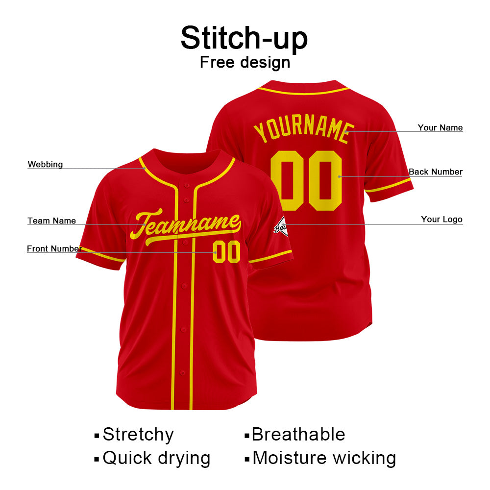 Camiseta de béisbol personalizada con diseño bordado & estilo hip hop & color rojo y amarillo