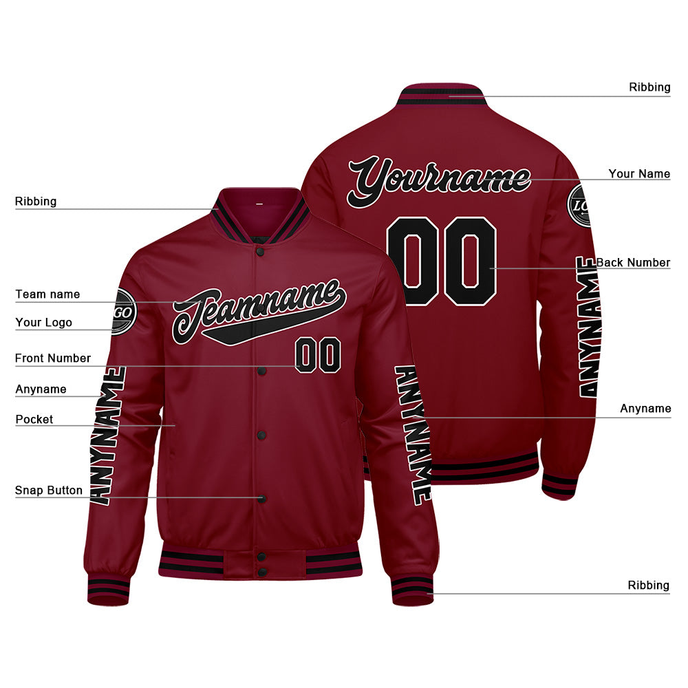 Chaquetas universitarias personalizadas en color carmesí y negro para hombres & mujeres y jóvenes & Chaquetas tipo Letterman personalizadas