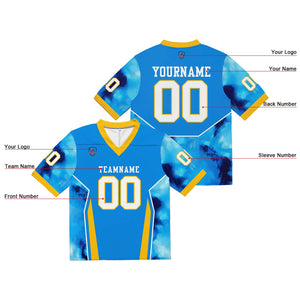 Camiseta de fútbol personalizada con nombre y número del equipo impresos y bordados-color azul y amarillo