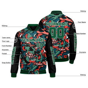 Chaquetas universitarias personalizadas en verde y naranja para hombres & mujeres y jóvenes & Chaquetas Letterman personalizadas