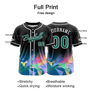 Camiseta de béisbol personalizada negra y verde con botones para hombre mujer adulto y joven Estampado de nombre número y logotipo