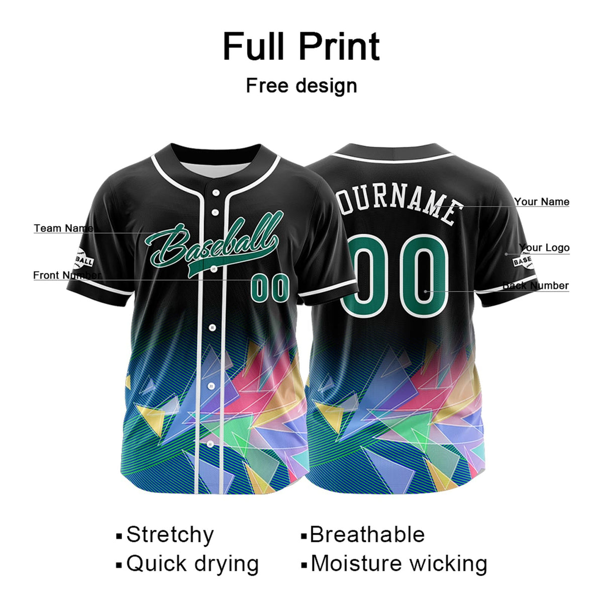 Camiseta de béisbol personalizada negra y verde con botones para hombre mujer adulto y joven Estampado de nombre número y logotipo